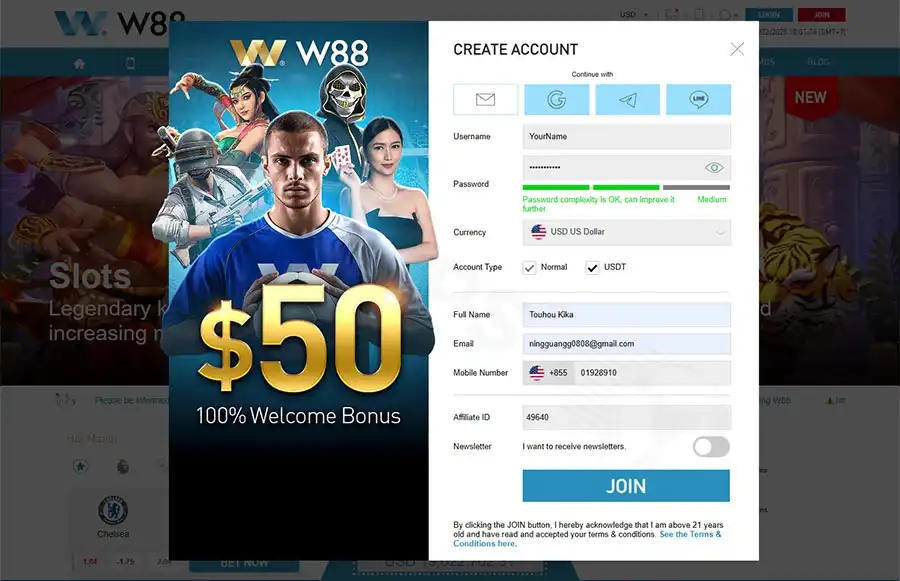 Đánh Giá Nhà Cái W88 – "Nhà Cái Quốc Dân" Cho Người Mới Bắt Đầu 2 Giao diện đặng ký tài khoản trực quan dễ sử dụng